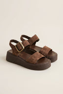 IRIS - Flatform Sandals Ankle Strap - Brown Suede