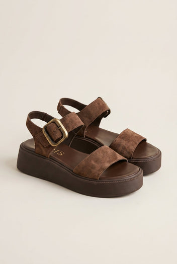 IRIS - Flatform Sandals Ankle Strap - Brown Suede