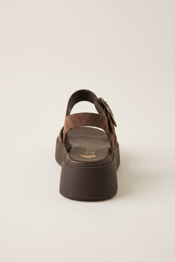 IRIS - Flatform Sandals Ankle Strap - Brown Suede