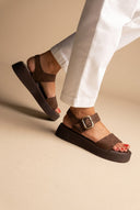 IRIS - Flatform Sandals Ankle Strap - Brown Suede