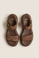 IRIS - Flatform Sandals Ankle Strap - Brown Suede