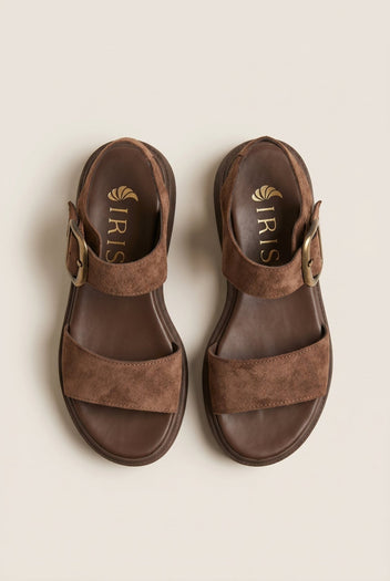 IRIS - Flatform Sandals Ankle Strap - Brown Suede