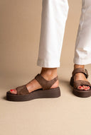 IRIS - Flatform Sandals Ankle Strap - Brown Suede