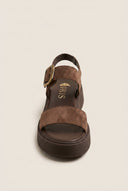 IRIS - Flatform Sandals Ankle Strap - Brown Suede