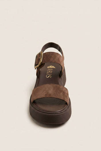 IRIS - Flatform Sandals Ankle Strap - Brown Suede