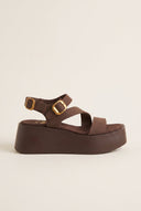 TFP - Flatform Sandals Ankle Strap - Brown Suede