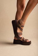 TFP - Flatform Sandals Ankle Strap - Brown Suede