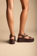 TFP - Flatform Sandals Ankle Strap - Brown Suede