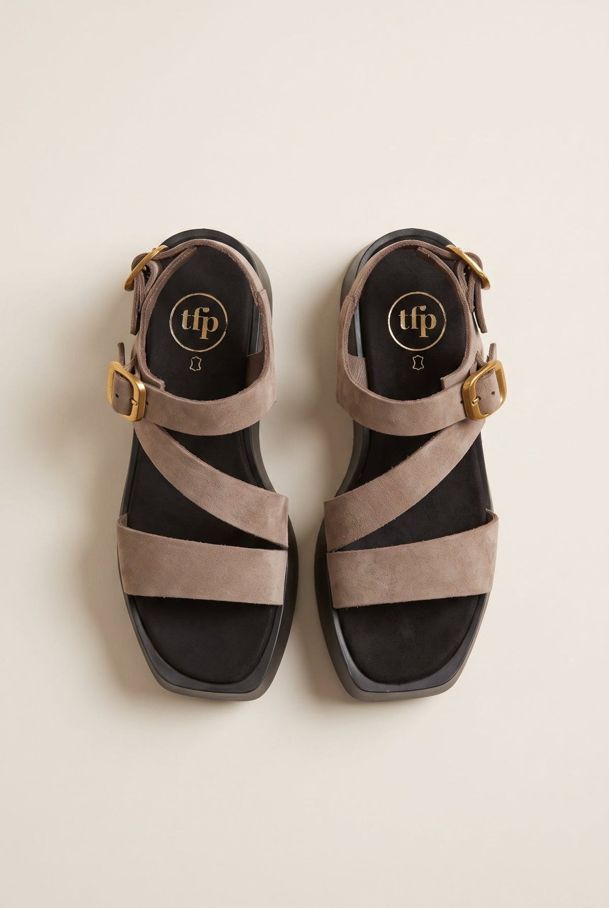 TFP - Flatform Sandals Ankle Strap - Stone Suede
