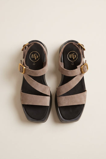 TFP - Flatform Sandals Ankle Strap - Stone Suede