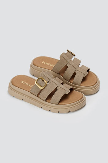 RAGAZZA - Flatform Sandals - Beige Suede