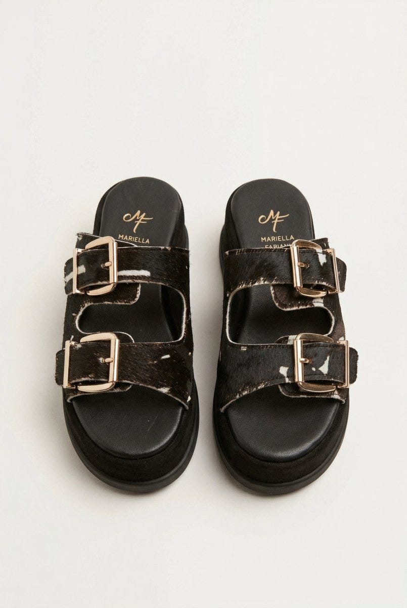 Mariella Fabiani - Flatform Sandals - Black Cow Pony
