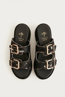 Mariella Fabiani - Flatform Sandals - Black Cow Pony