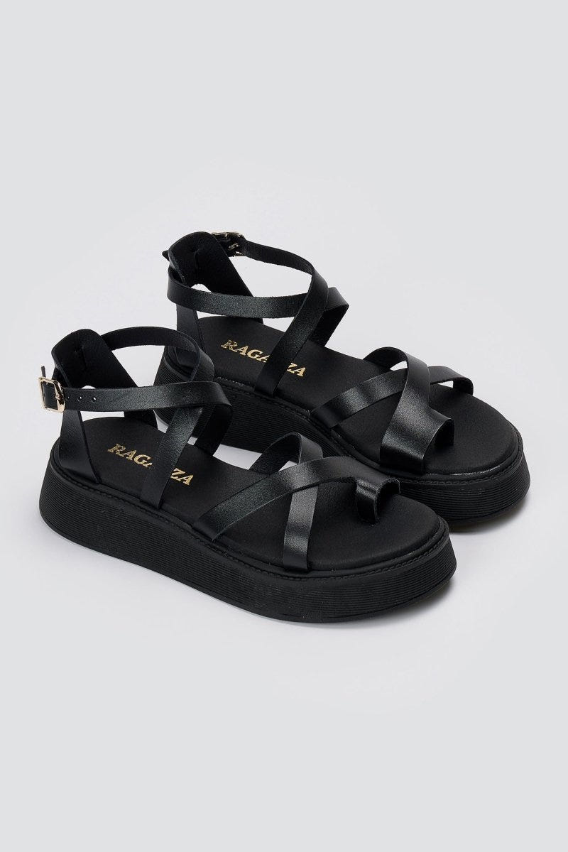 RAGAZZA - Flatform Sandals - Black Matte