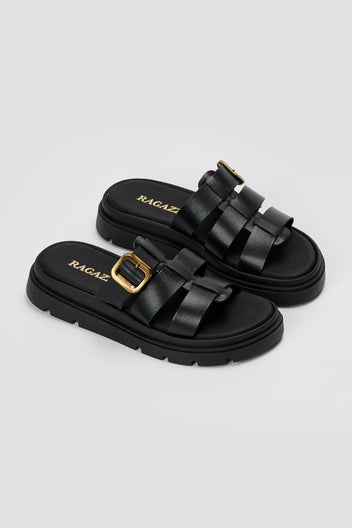 RAGAZZA - Flatform Sandals - Black Matte