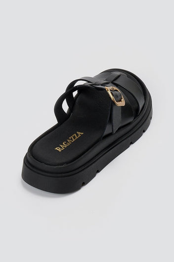 RAGAZZA - Flatform Sandals - Black Matte