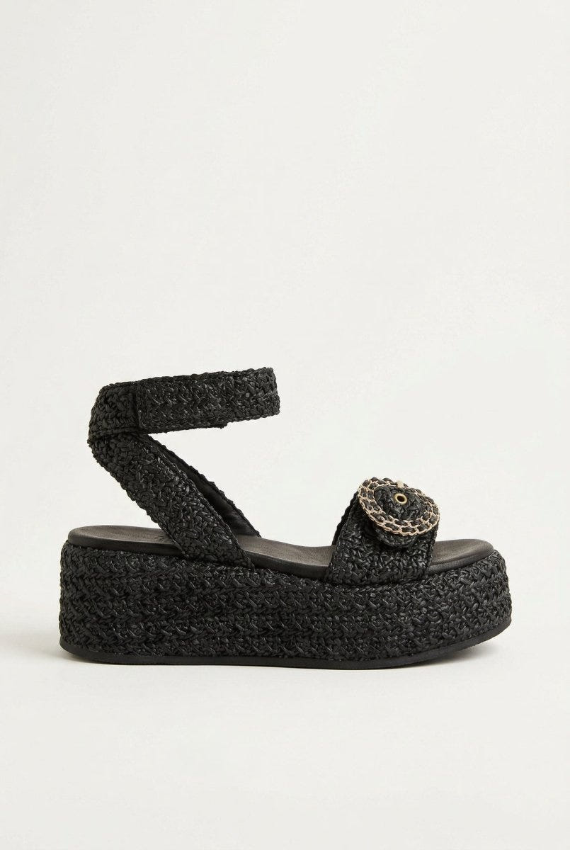 Mariella Fabiani - Flatform Sandals - Black Raffia