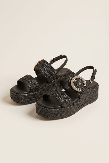Mariella Fabiani - Flatform Sandals - Black Raffia