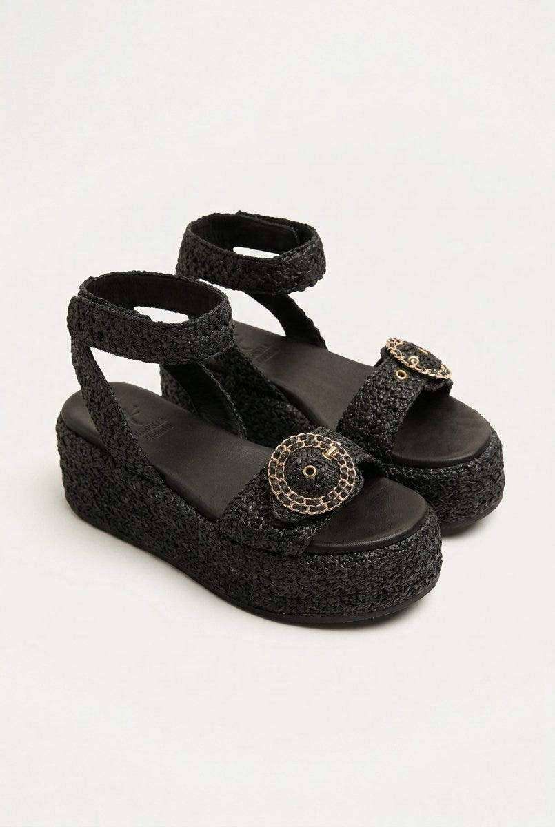 Mariella Fabiani - Flatform Sandals - Black Raffia
