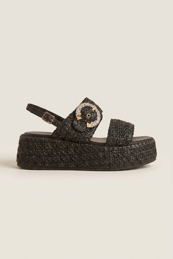 Mariella Fabiani - Flatform Sandals - Black Raffia