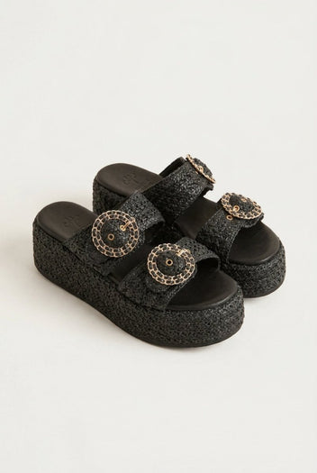 Mariella Fabiani - Flatform Sandals - Black Raffia
