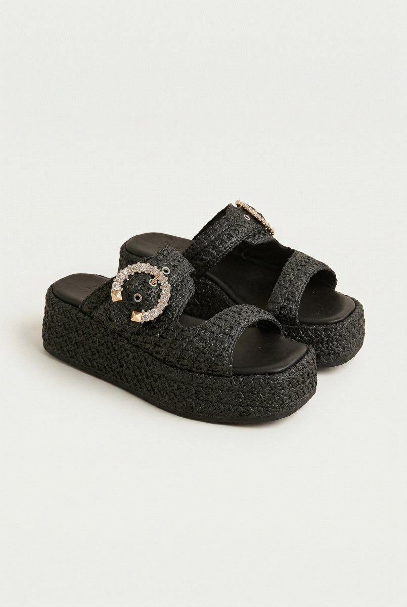 Mariella Fabiani - Flatform Sandals - Black Raffia