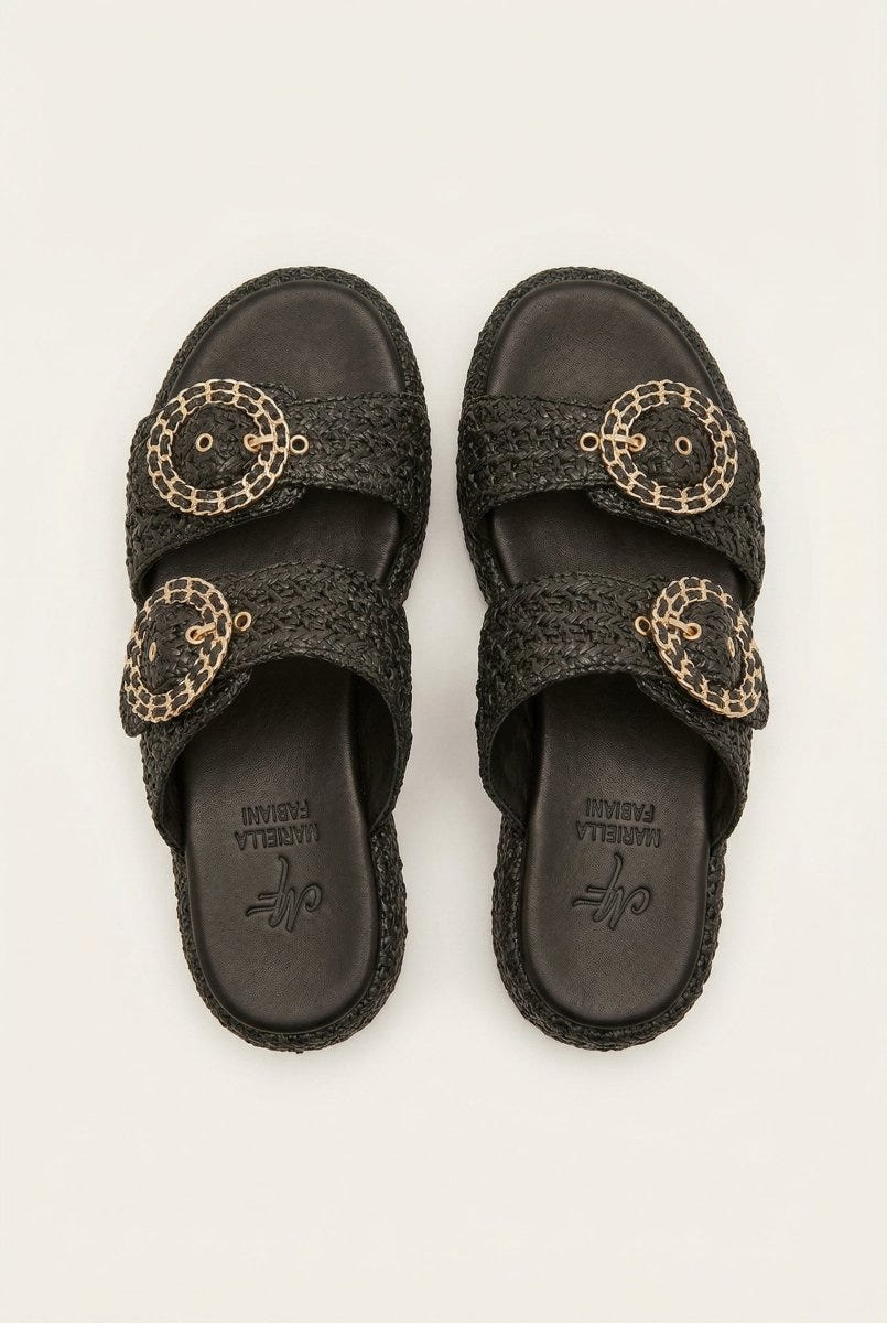 Mariella Fabiani - Flatform Sandals - Black Raffia