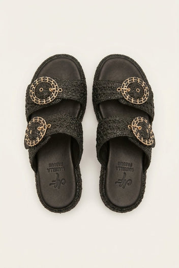 Mariella Fabiani - Flatform Sandals - Black Raffia