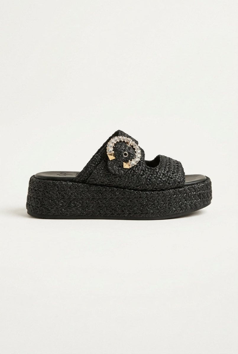 Mariella Fabiani - Flatform Sandals - Black Raffia