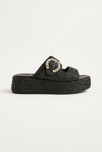 Mariella Fabiani - Flatform Sandals - Black Raffia