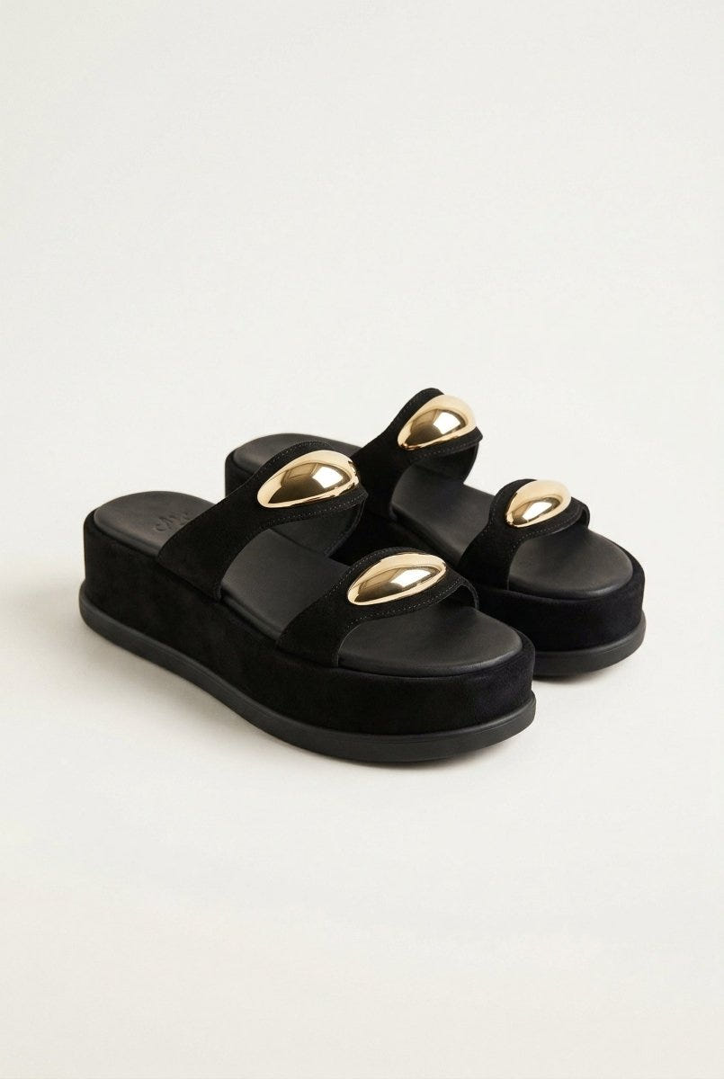 Mariella Fabiani - Flatform Sandals - Black Suede