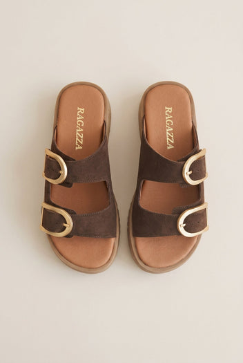 RAGAZZA - Flatform Sandals - Brown Suede