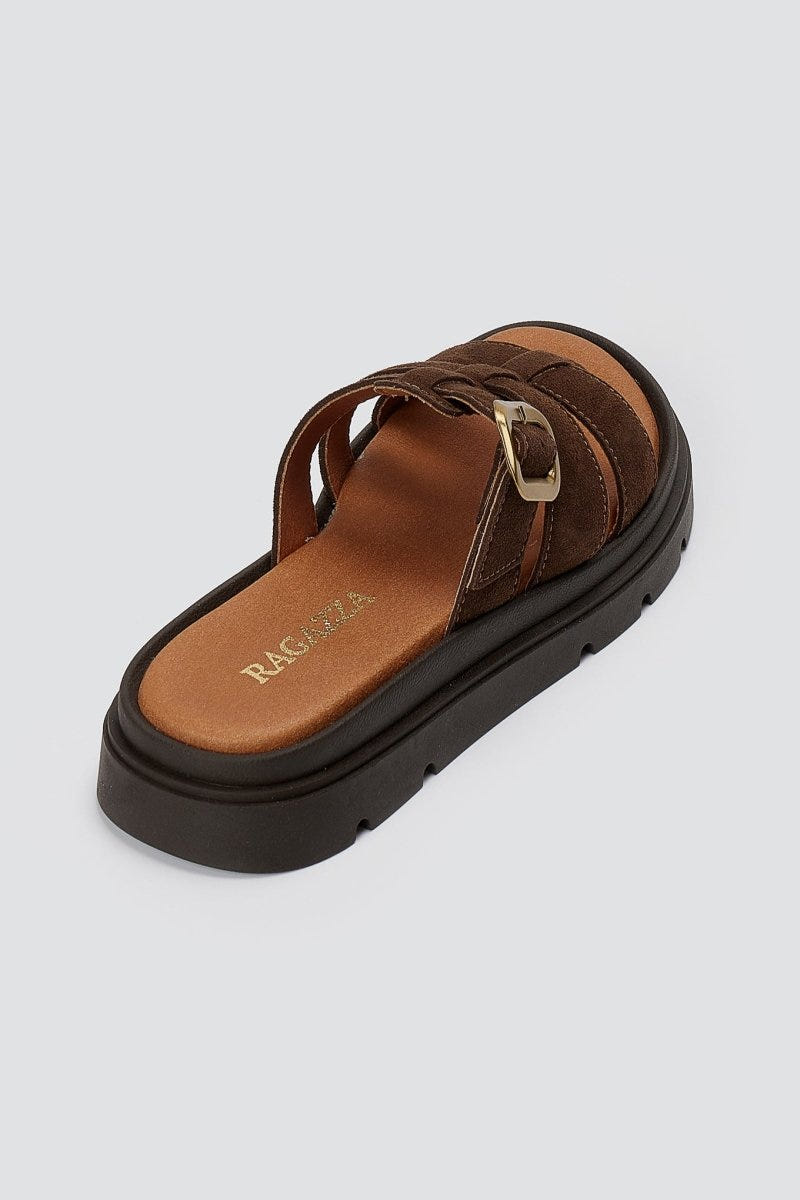 RAGAZZA - Flatform Sandals - Brown Suede