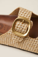 ATENEO - Flatform Sandals Buckle Detail - Beige Raffia