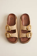 ATENEO - Flatform Sandals Buckle Detail - Beige Raffia