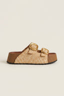 ATENEO - Flatform Sandals Buckle Detail - Beige Raffia