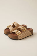 ATENEO - Flatform Sandals Buckle Detail - Beige Raffia