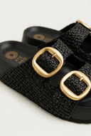 ATENEO - Flatform Sandals Buckle Detail - Black Raffia