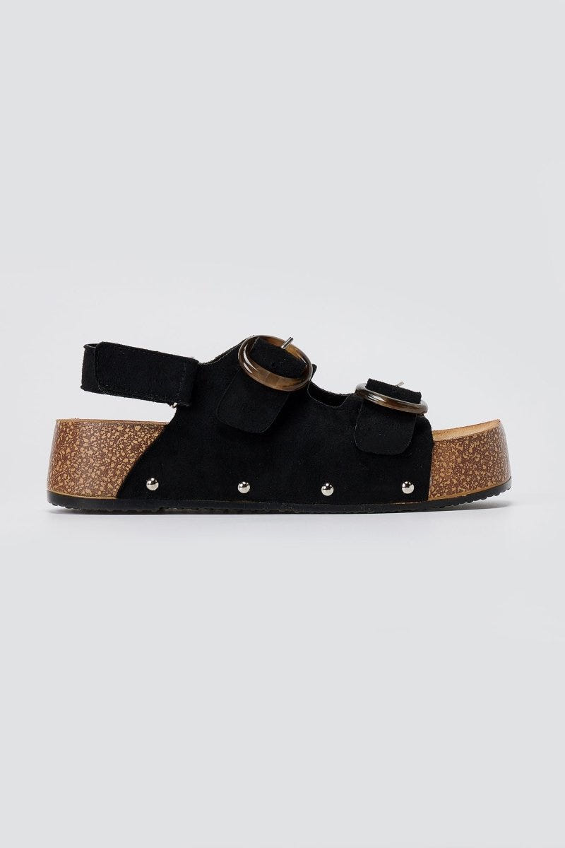 BOTEGGA 22 - Flatform Sandals Buckle Detail - Black Suede