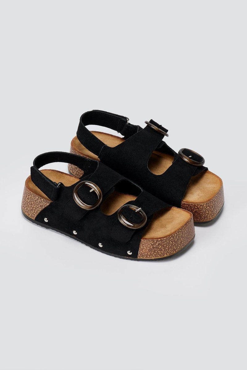 BOTEGGA 22 - Flatform Sandals Buckle Detail - Black Suede
