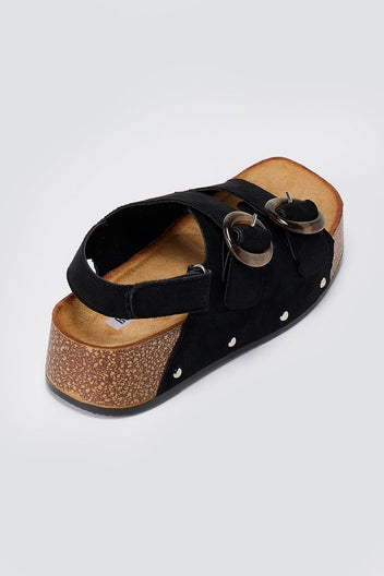 BOTEGGA 22 - Flatform Sandals Buckle Detail - Black Suede