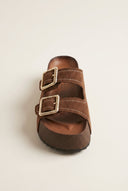 ATENEO - Flatform Sandals Buckle Detail - Brown Suede