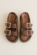 ATENEO - Flatform Sandals Buckle Detail - Brown Suede