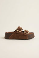 ATENEO - Flatform Sandals Buckle Detail - Brown Suede