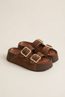 ATENEO - Flatform Sandals Buckle Detail - Brown Suede