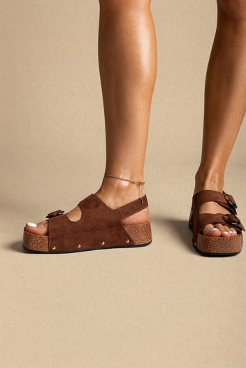 BOTEGGA 22 - Flatform Sandals Buckle Detail - Brown Suede