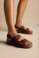 BOTEGGA 22 - Flatform Sandals Buckle Detail - Brown Suede