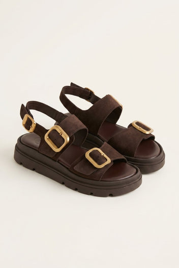 TFP - Flatform Sandals Buckle Detail - Brown Suede