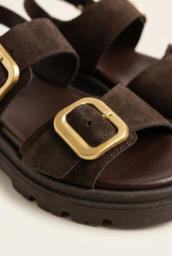 TFP - Flatform Sandals Buckle Detail - Brown Suede