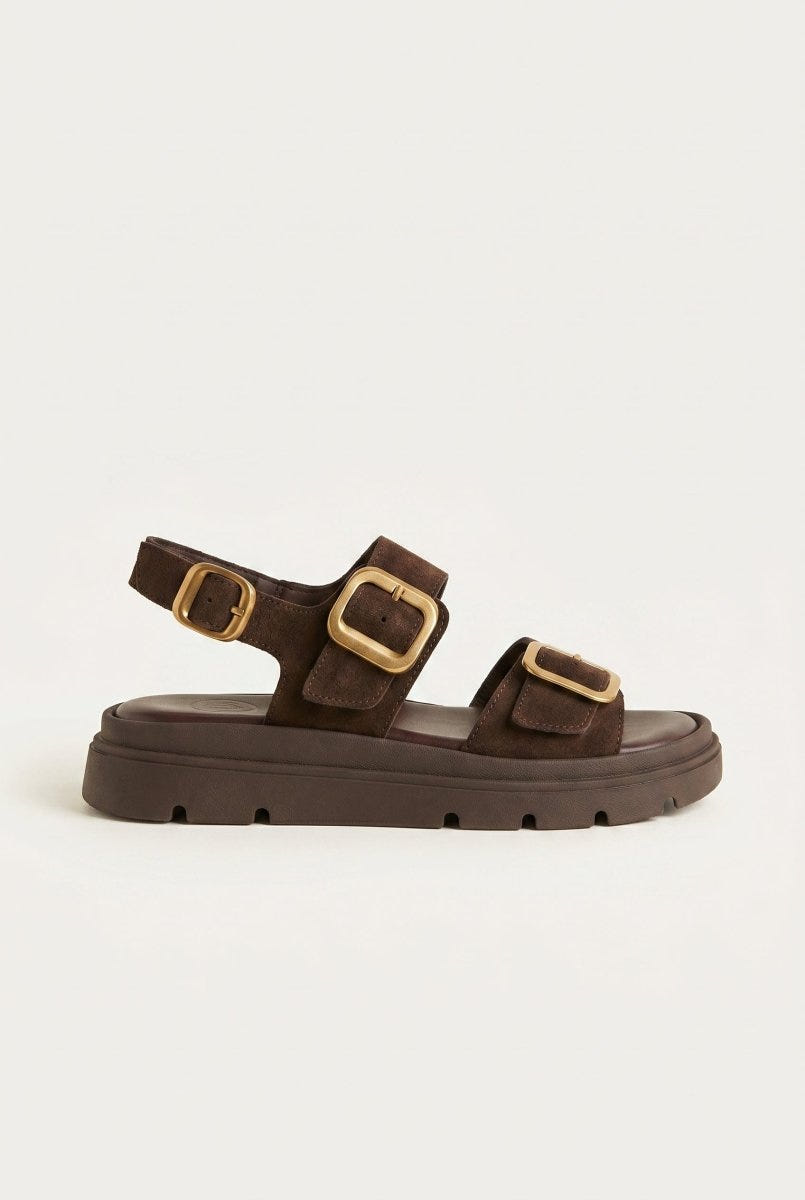 TFP - Flatform Sandals Buckle Detail - Brown Suede